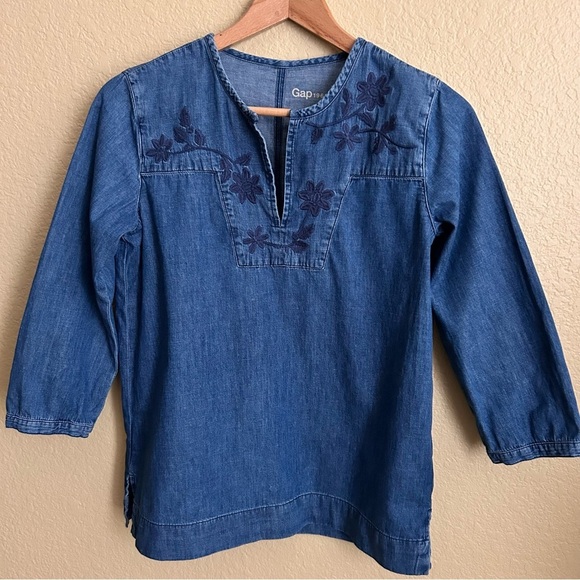 Gap Embroidered Denim Tunic Top - Picture 1 of 10